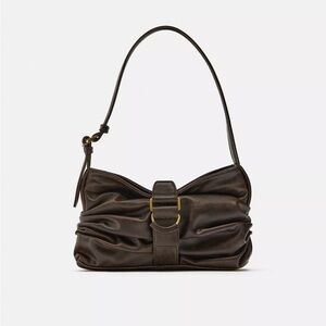 Zara Dark Brown Gathered Shoulder Bag